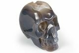 Polished Banded Agate Skull with Quartz Crystal Pocket #237015-2